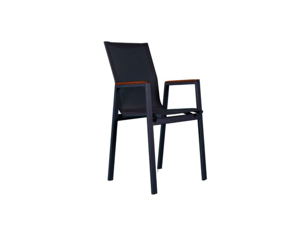 Outdoor armchair for hotel and resort terraces with durable frame and armrests