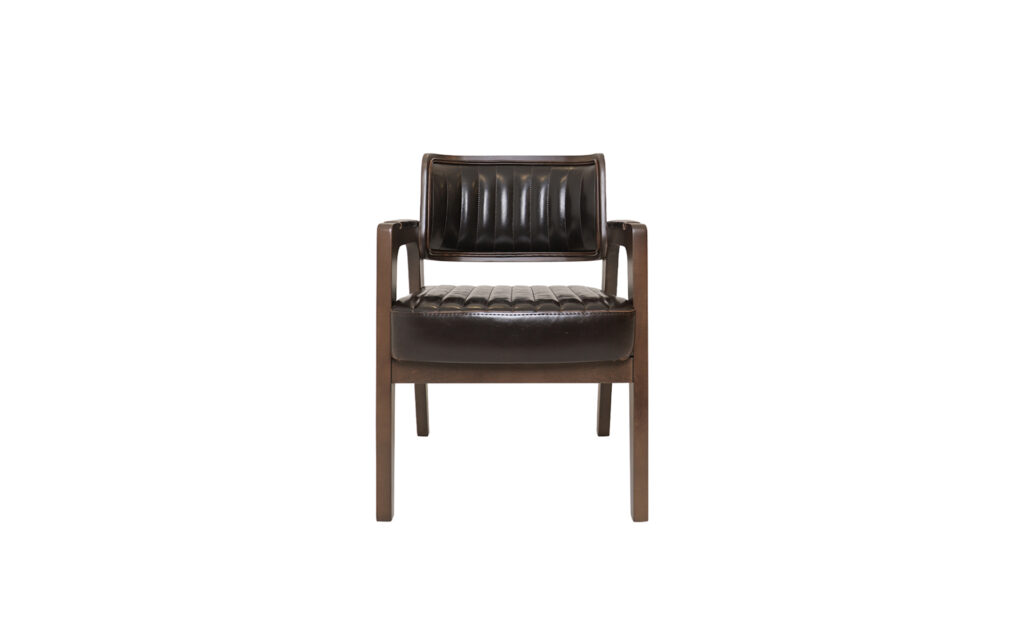 Leather upholstered restaurant armchair with wooden frame designed for café and hospitality seating
