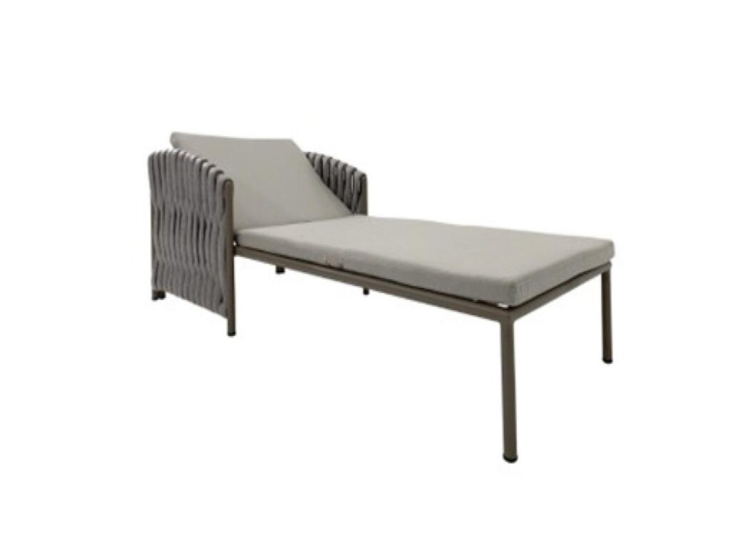 Outdoor sun lounger for hotel and resort projects with rope side panels and adjustable backrest