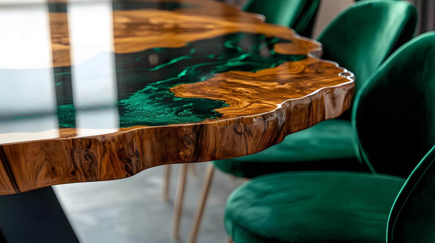 custom hotel furniture manufacturing epoxy wood table luxury finish detail