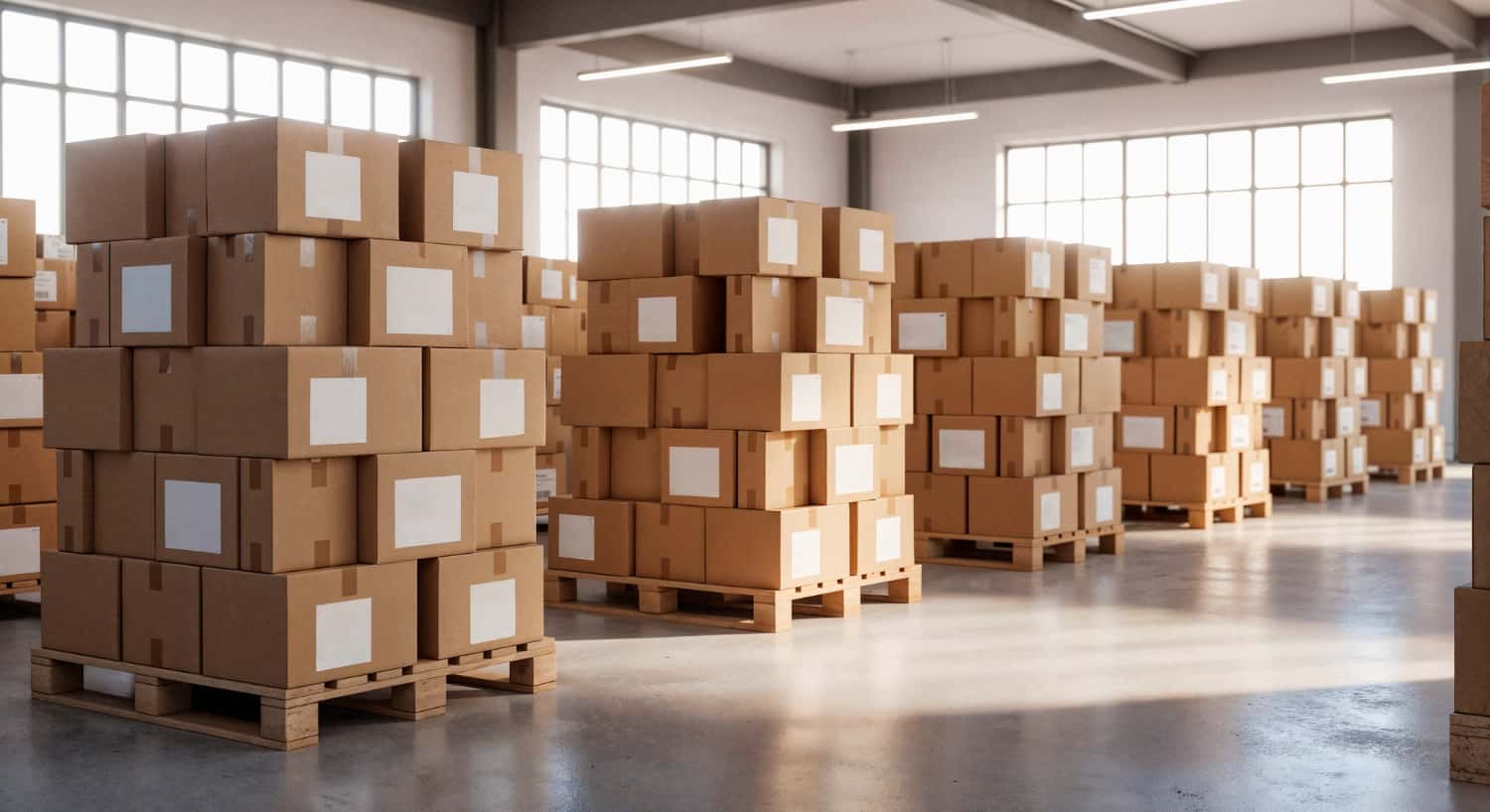 furniture export packaging pallets stacked boxes warehouse logistics preparation