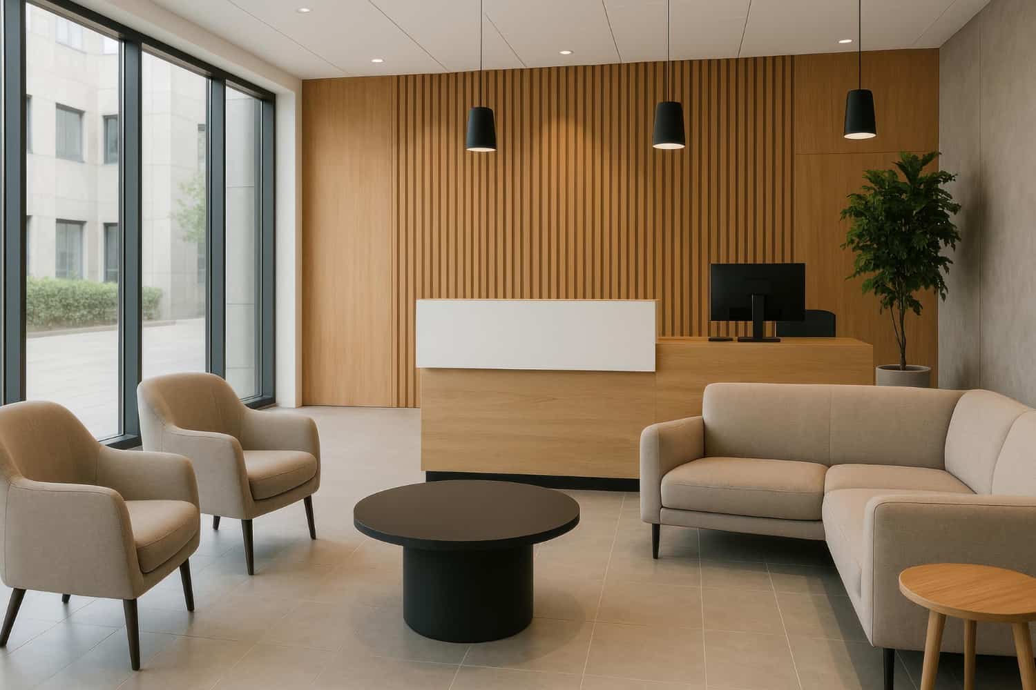 hotel lobby furniture layout reception desk seating arrangement modern waiting area design