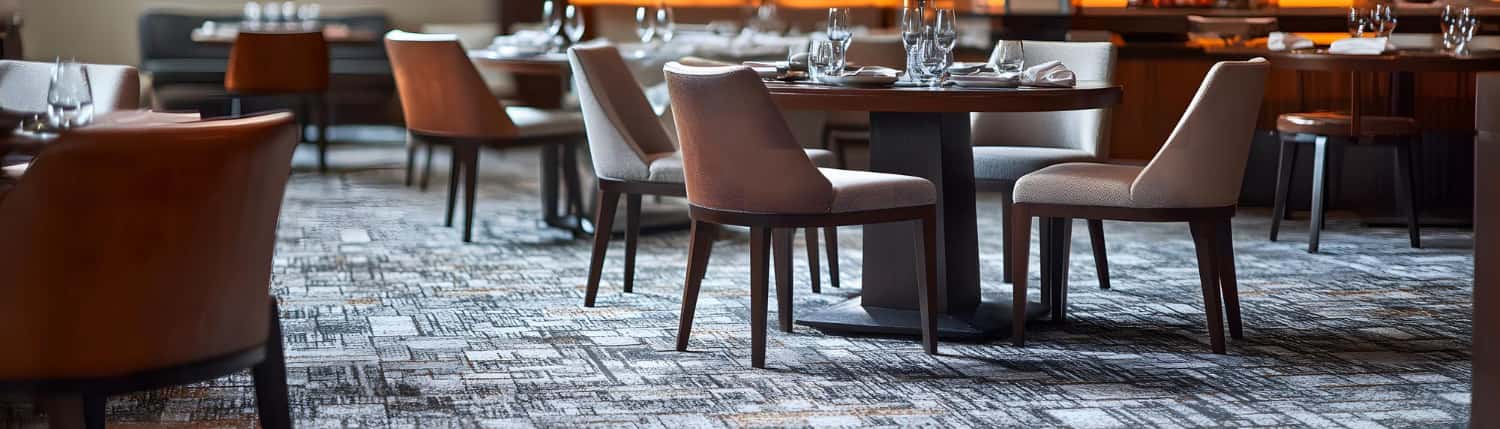hotel restaurant furniture dining area with upholstered chairs and tables for hospitality projects