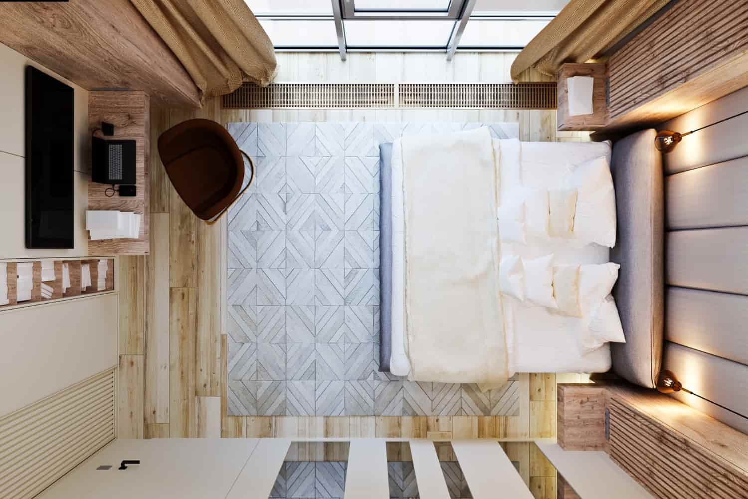 hotel room layout ghana modern compact guest room top view bed desk wardrobe layout