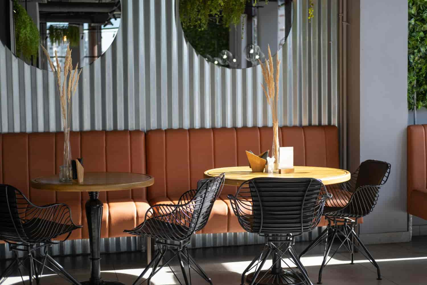 restaurant furniture checklist Ghana with booth seating and table layout design