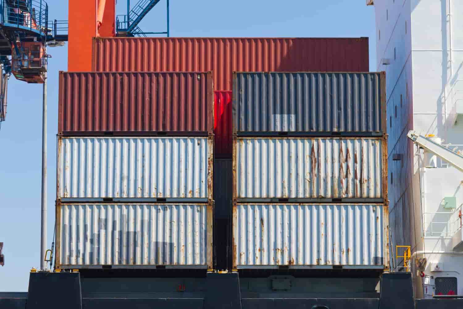 Hotel furniture container loading — shipping containers stacked on vessel deck for Turkey to Ghana sea freight