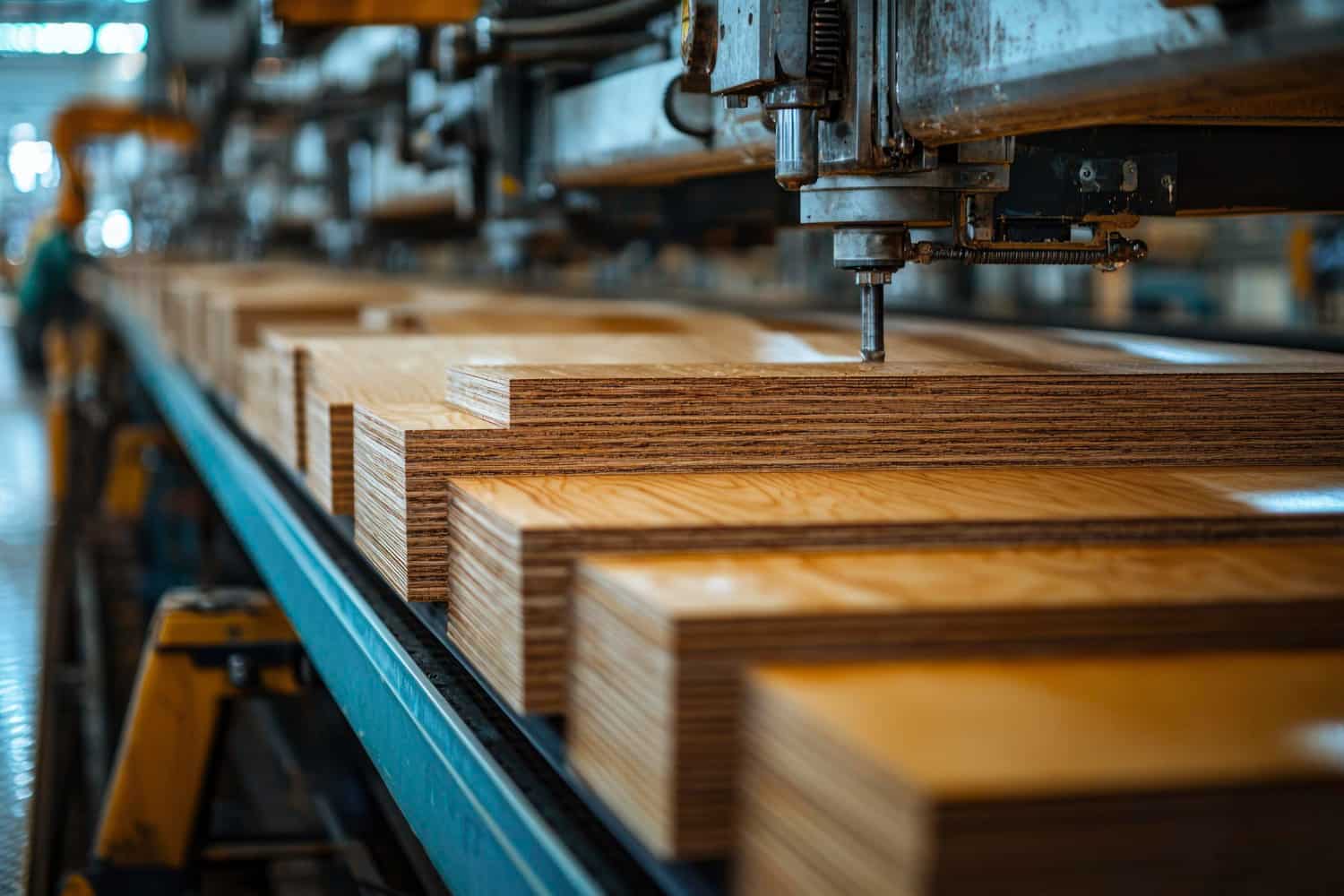 Hotel furniture minimum order quantity — CNC drilling machine processing stacked plywood panels on Turkish hotel furniture factory production line