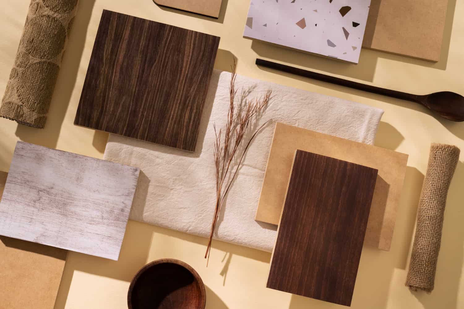 Hotel furniture wood materials samples — MDF, veneer and solid wood panels for hotel manufacturing specification